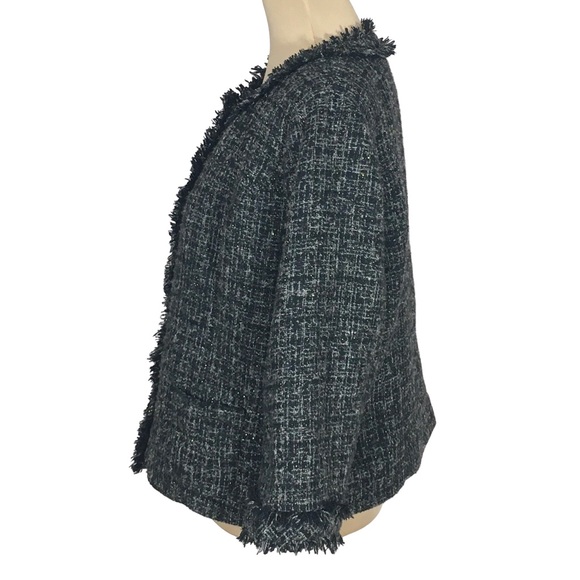 East 5th Black & Gray Plaid Sparkly Tweed Padded Shoulder Blazer, Women's XL - Picture 2 of 10